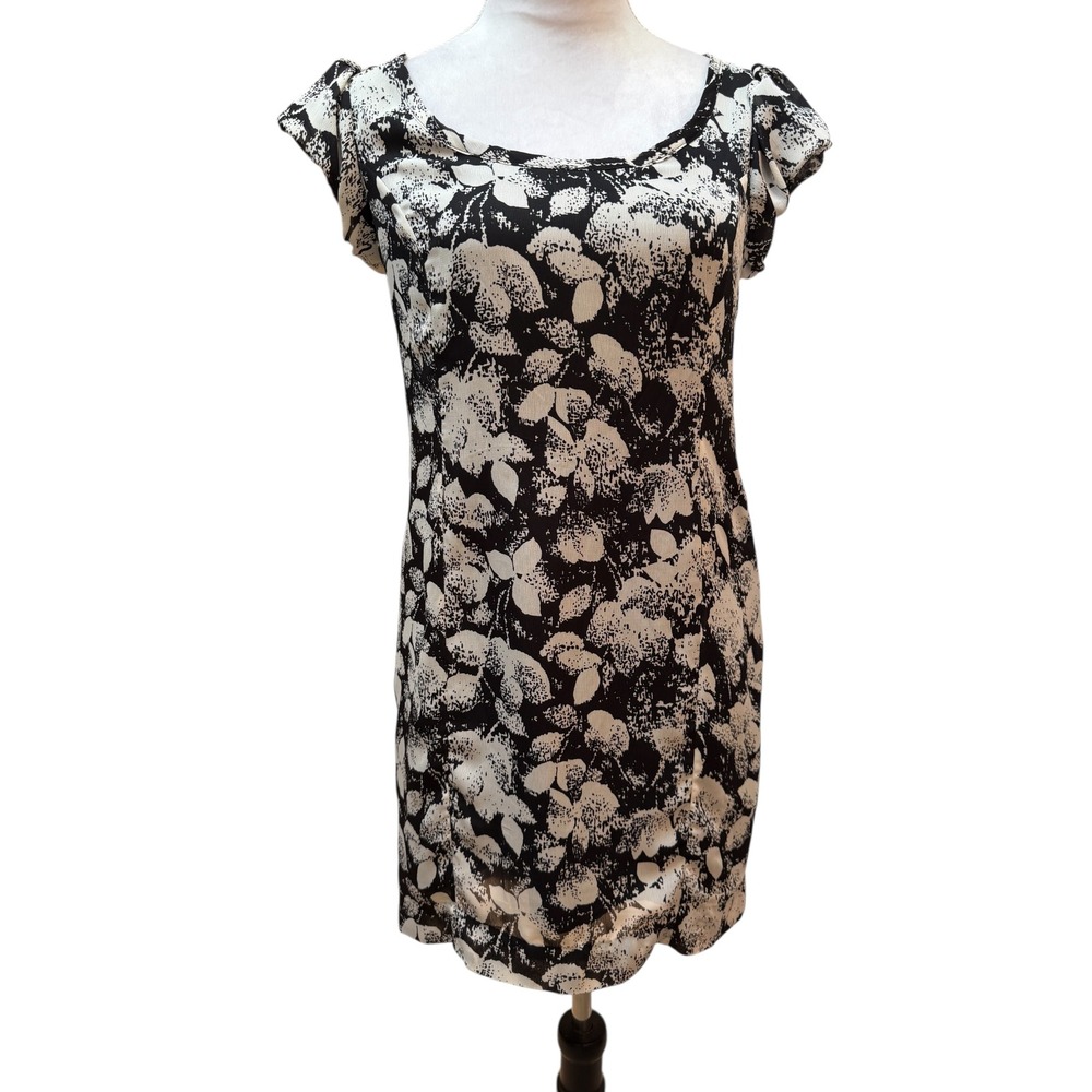 BCBGMAXAZRIA Papyrus‎ Puff Sleeve Shift Dress Black White Floral Size 2